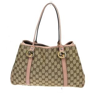 Gucci GG Canvas With Leather Twins Tote Brown